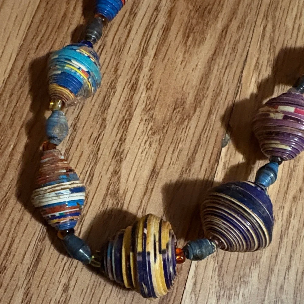 VINTAGE UGANDA HANDMADE RECYCLED PAPER BEADED MULTICOLOR 36